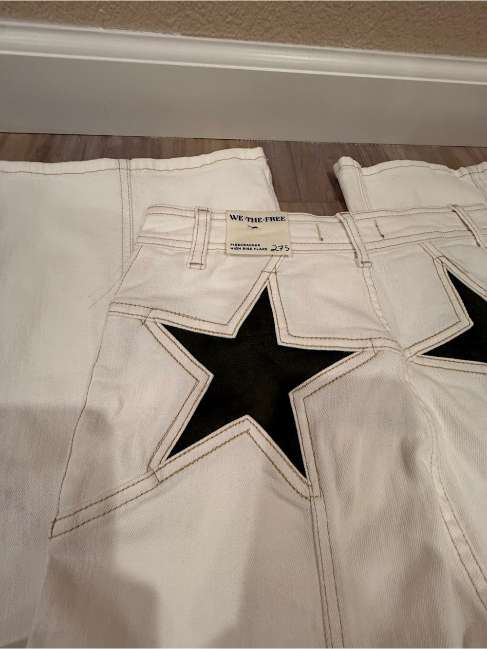 Free People Firecracker Flare Jean We The Free Suede Stars Desert Plains 27S NWT - Picture 7 of 10